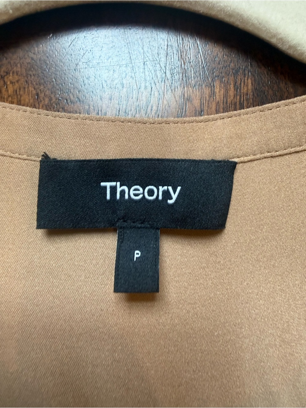 Theory Camel Tan Long-Sleeve Silk Blouse NWT - Picture 5 of 7